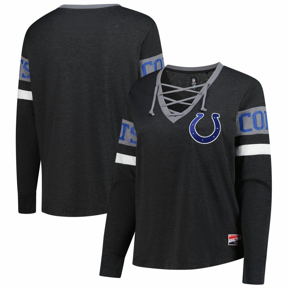 Indianapolis Colts Women's Plus Size Throwback Lace-Up Long Sleeve T-Shirt | NFL Discount