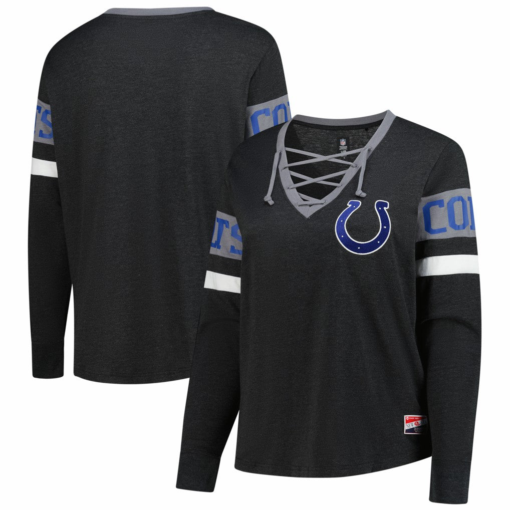 Indianapolis Colts Women's Plus Size Throwback Lace-Up Long Sleeve T-Shirt | NFL Discount