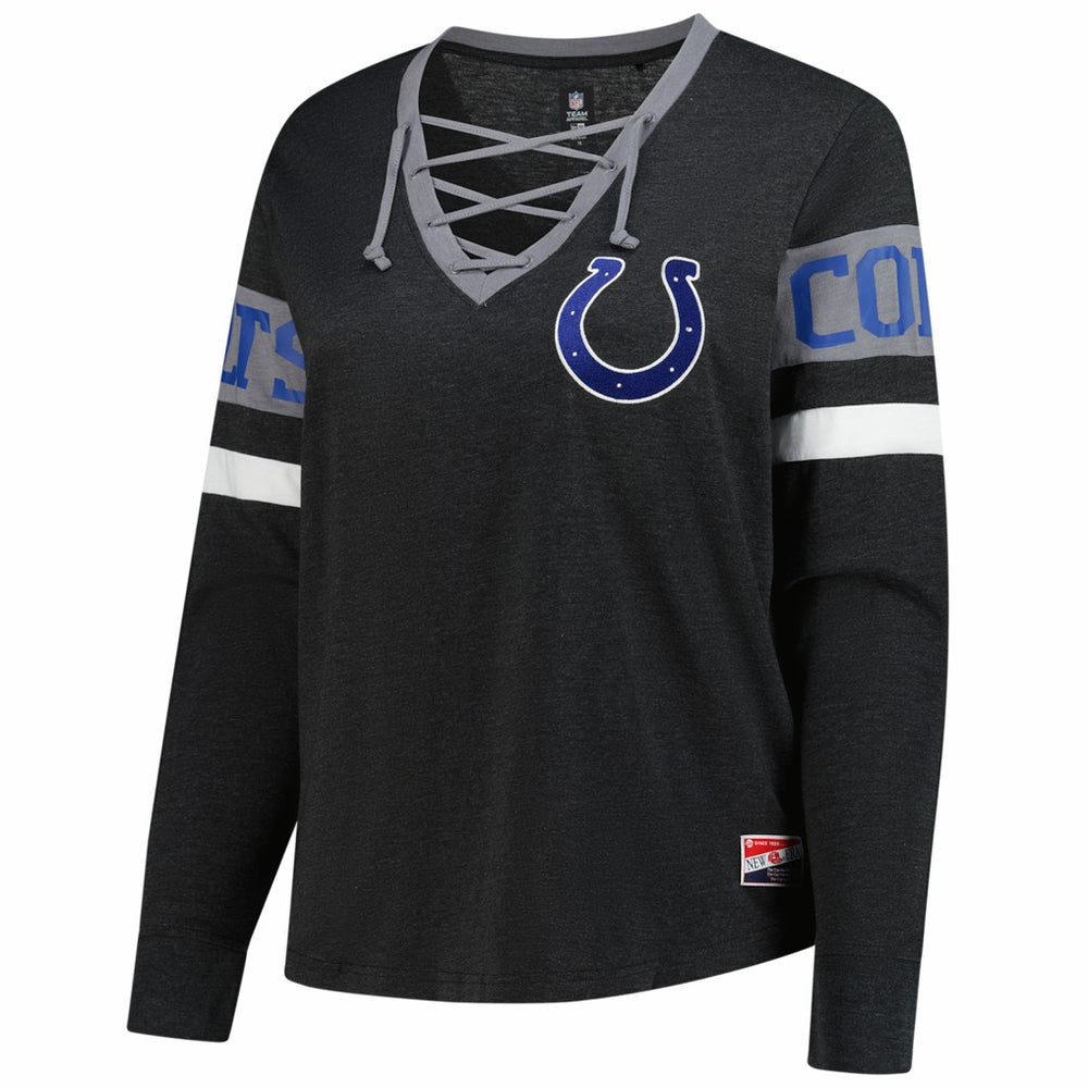 Indianapolis Colts Women's Plus Size Throwback Lace-Up Long Sleeve T-Shirt | NFL Discount