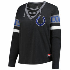Indianapolis Colts Women's Plus Size Throwback Lace-Up Long Sleeve T-Shirt | NFL Discount