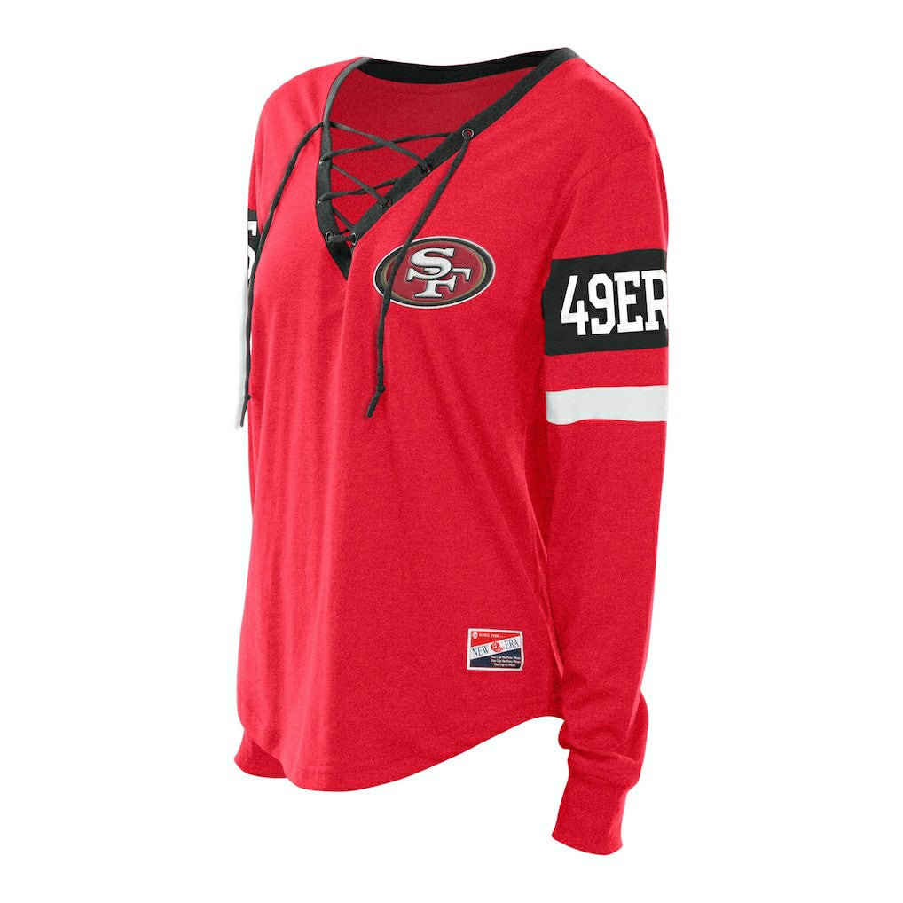 San Francisco 49ers Women's Plus Size Throwback Lace-Up Long Sleeve T-Shirt | NFL Outlet