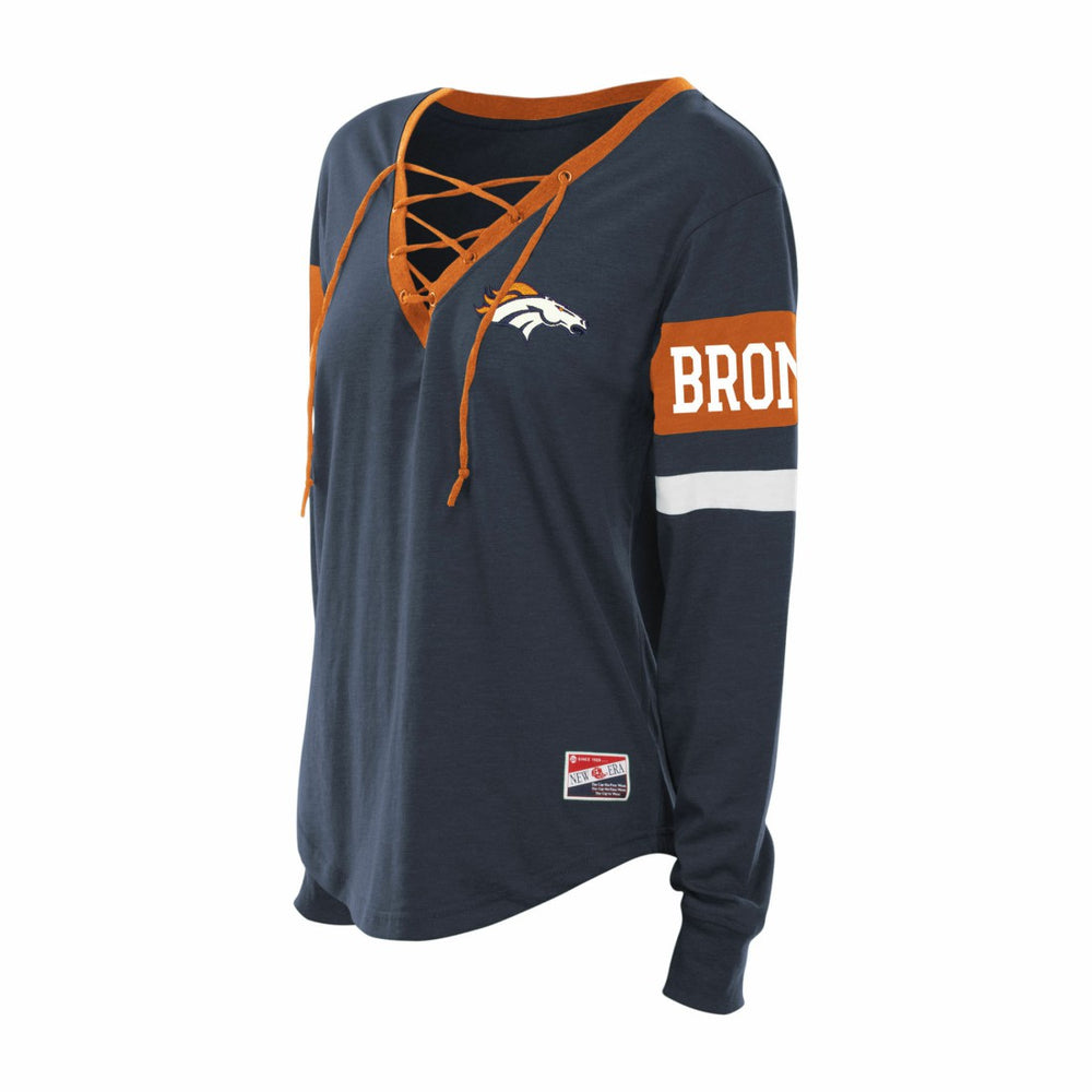 Denver Broncos Women's Plus Size Throwback Lace-Up Long Sleeve T-Shirt | NFL Outlet
