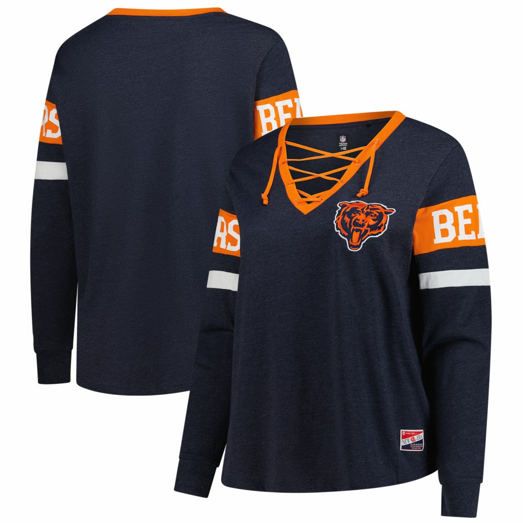 Chicago Bears Women's Plus Size Throwback Lace-Up Long Sleeve T-Shirt | NFL Near me