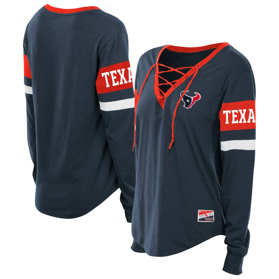 Houston Texans Women's Plus Size Throwback Lace-Up Long Sleeve T-Shirt | NFL On sale