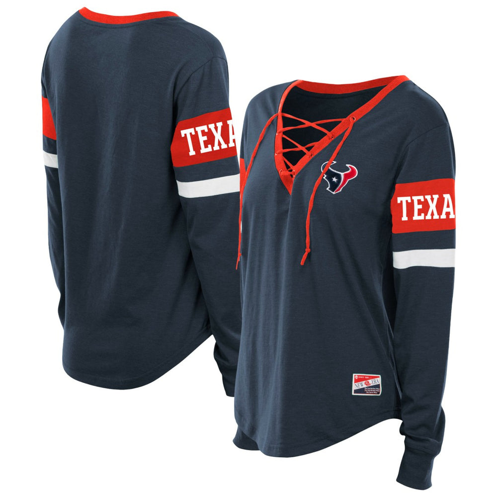 Houston Texans Women's Plus Size Throwback Lace-Up Long Sleeve T-Shirt | NFL On sale