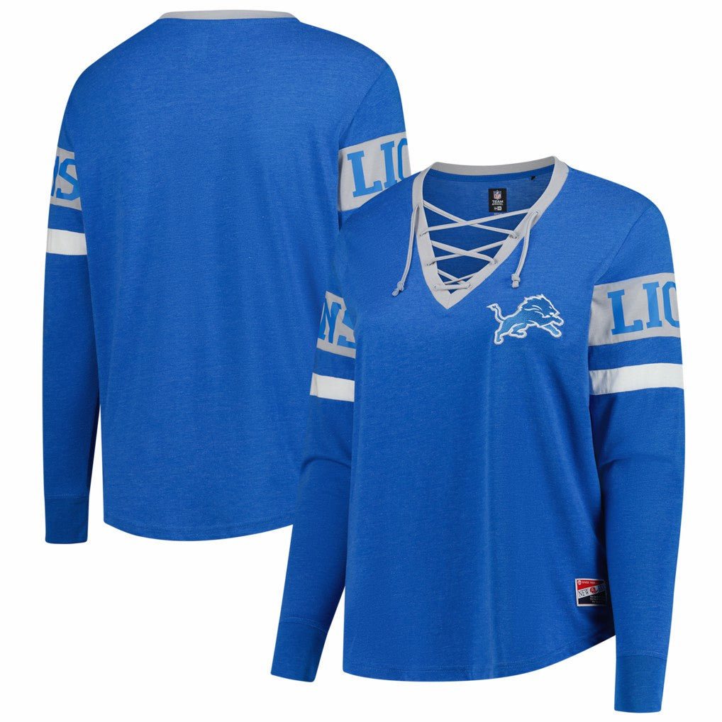 Detroit Lions Women's Plus Size Throwback Lace-Up Long Sleeve T-Shirt | NFL Hot