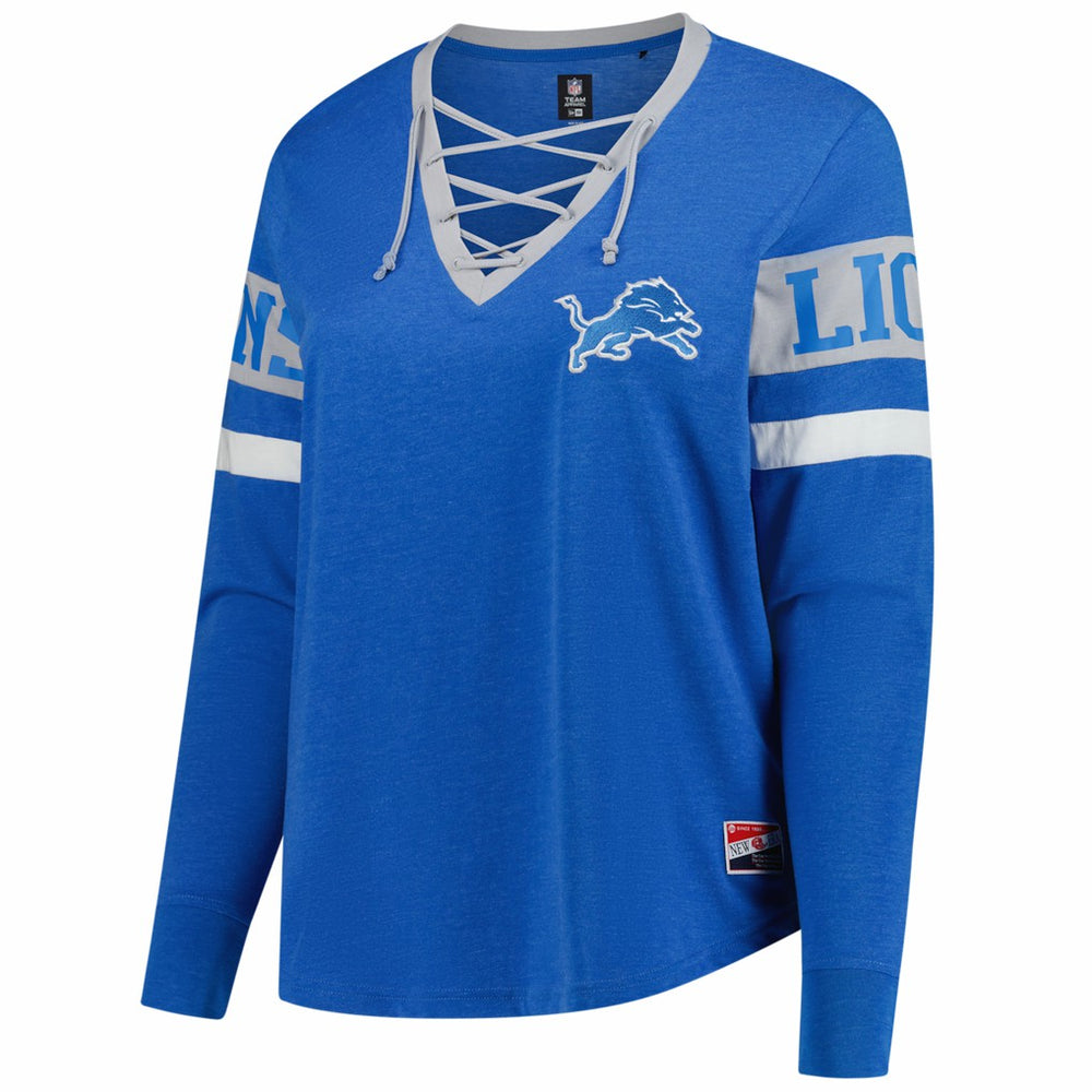 Detroit Lions Women's Plus Size Throwback Lace-Up Long Sleeve T-Shirt | NFL Hot