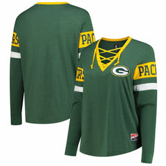 Green Bay Packers Women's Plus Size Throwback Lace-Up Long Sleeve T-Shirt | NFL On sale