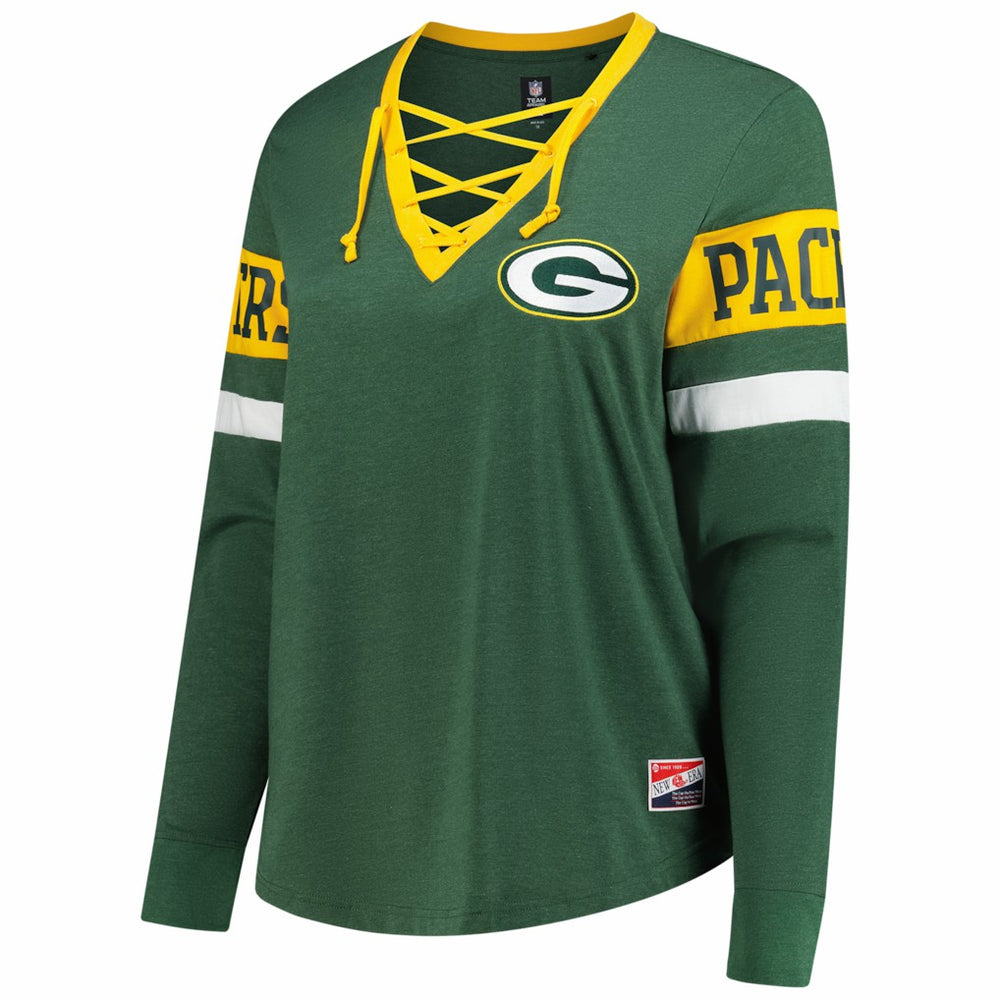 Green Bay Packers Women's Plus Size Throwback Lace-Up Long Sleeve T-Shirt | NFL On sale