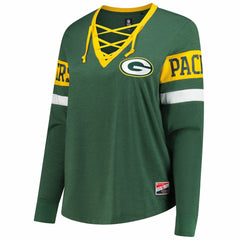 Green Bay Packers Women's Plus Size Throwback Lace-Up Long Sleeve T-Shirt | NFL On sale