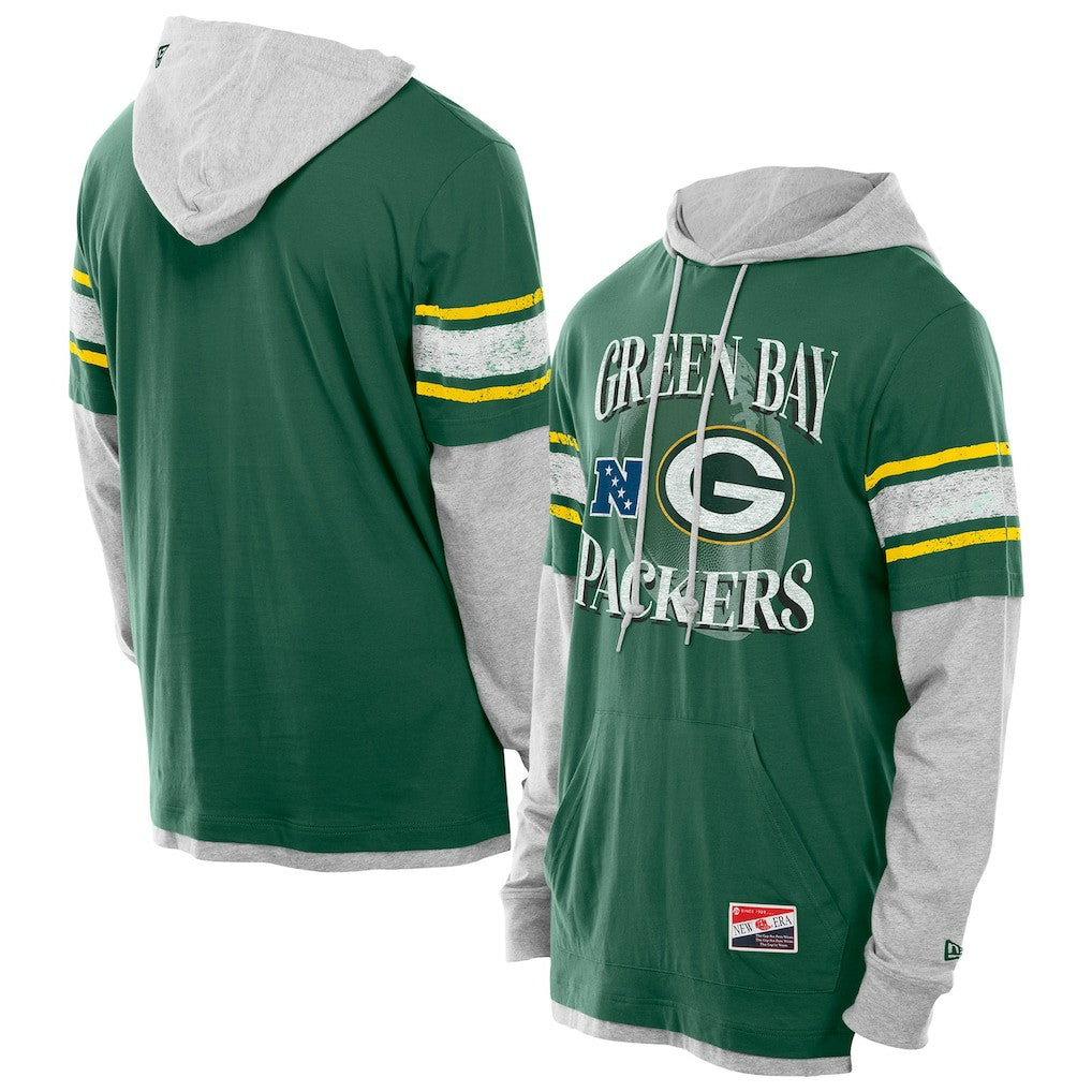 Green Bay Packers Twofer Layered Long Sleeve Hoodie T-Shirt | NFL Discount