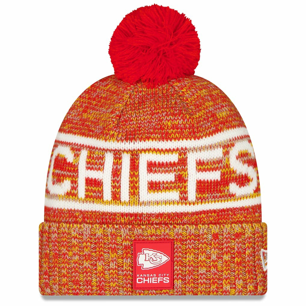 Kansas City Chiefs 2025 Sideline Cold Weather Cuffed Knit Hat with Pom | NFL Outlet