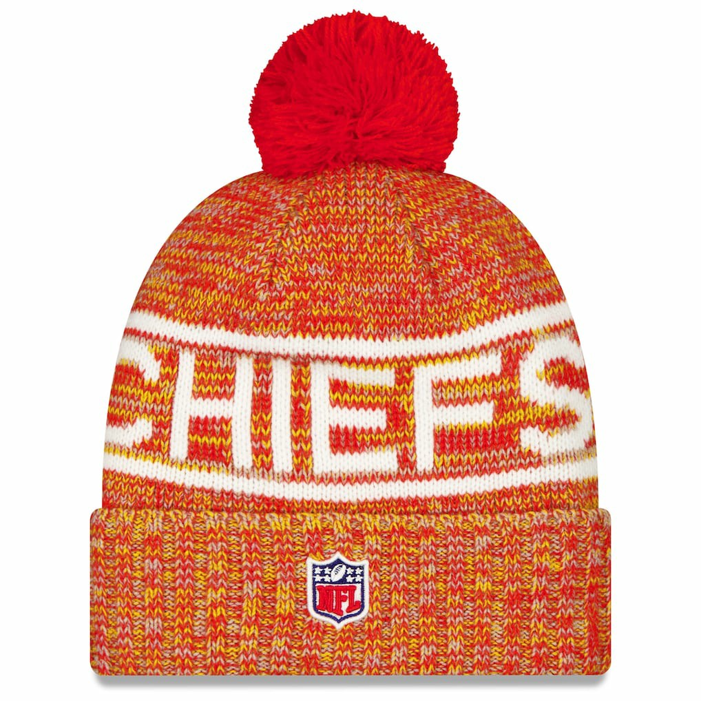 Kansas City Chiefs 2025 Sideline Cold Weather Cuffed Knit Hat with Pom | NFL Outlet
