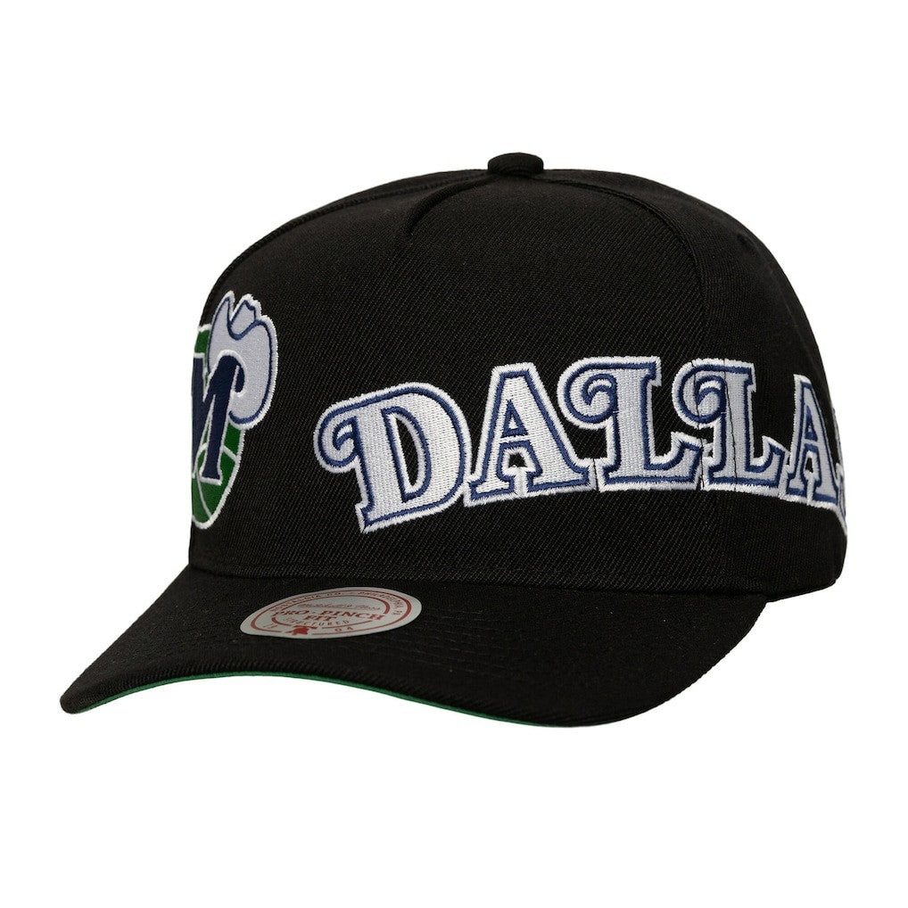 Black Dallas Mavericks Busted Logo Wordmark Wrap Around Pro Pinch Adjustable Hat sale | NBA