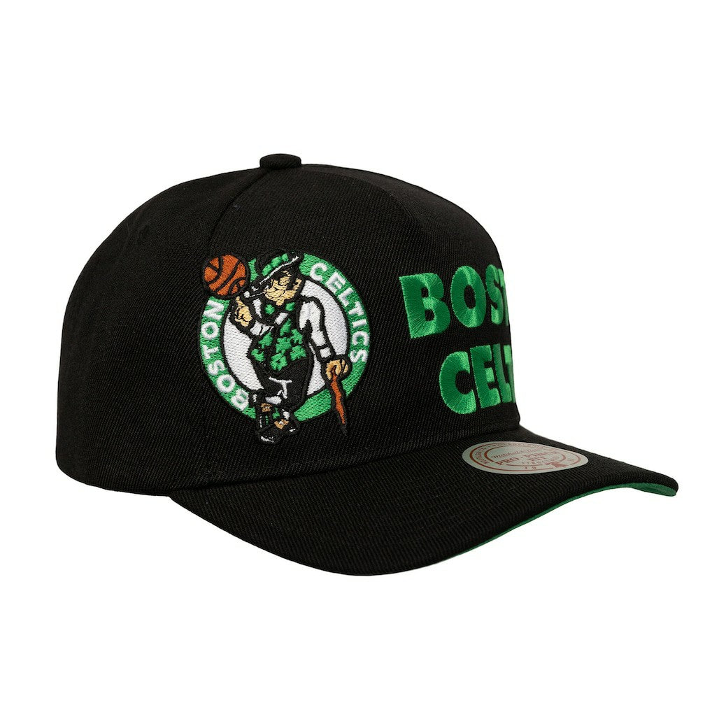 Black Boston Celtics Busted Logo Wordmark Wrap-Around Pro Pinch Adjustable Hat | NBA