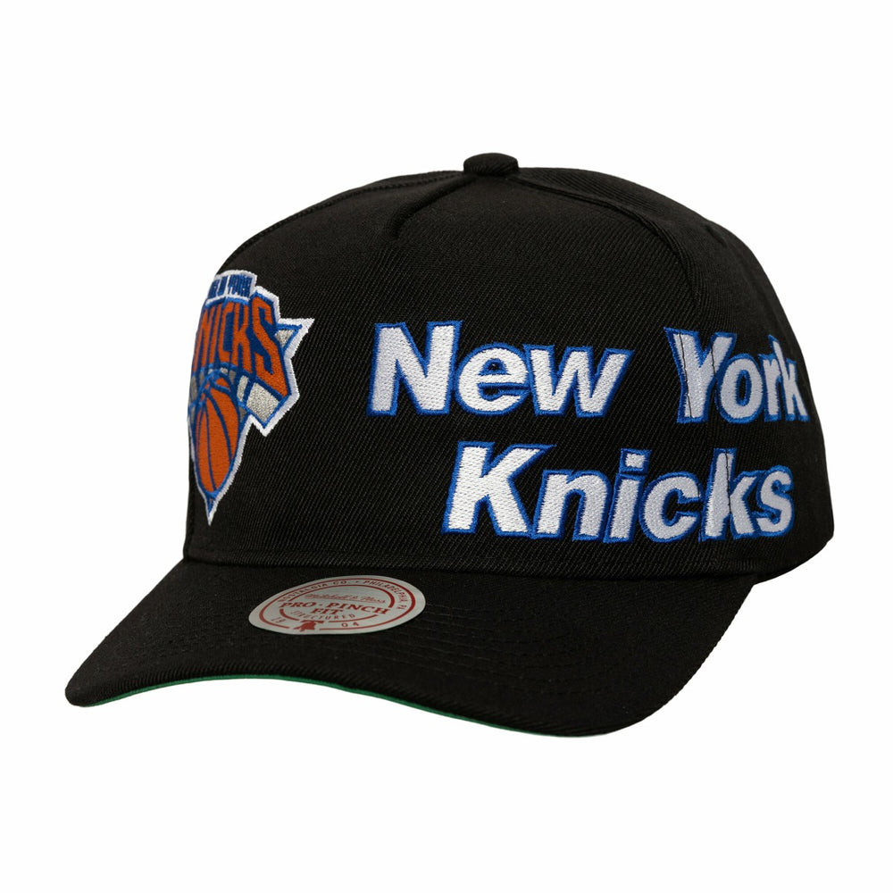 Black New York Knicks Busted Logo Wordmark Wrap-Around Pro Pinch Adjustable Hat | NBA