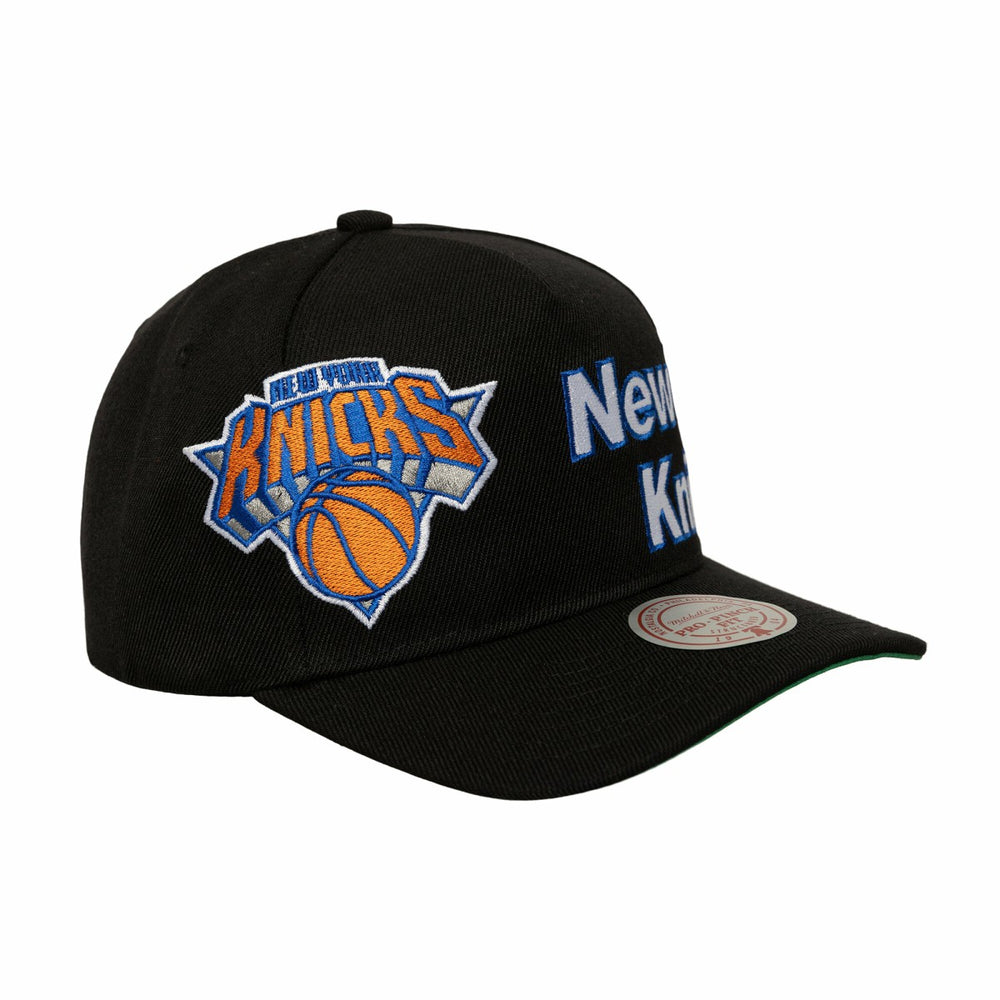 Black New York Knicks Busted Logo Wordmark Wrap-Around Pro Pinch Adjustable Hat | NBA