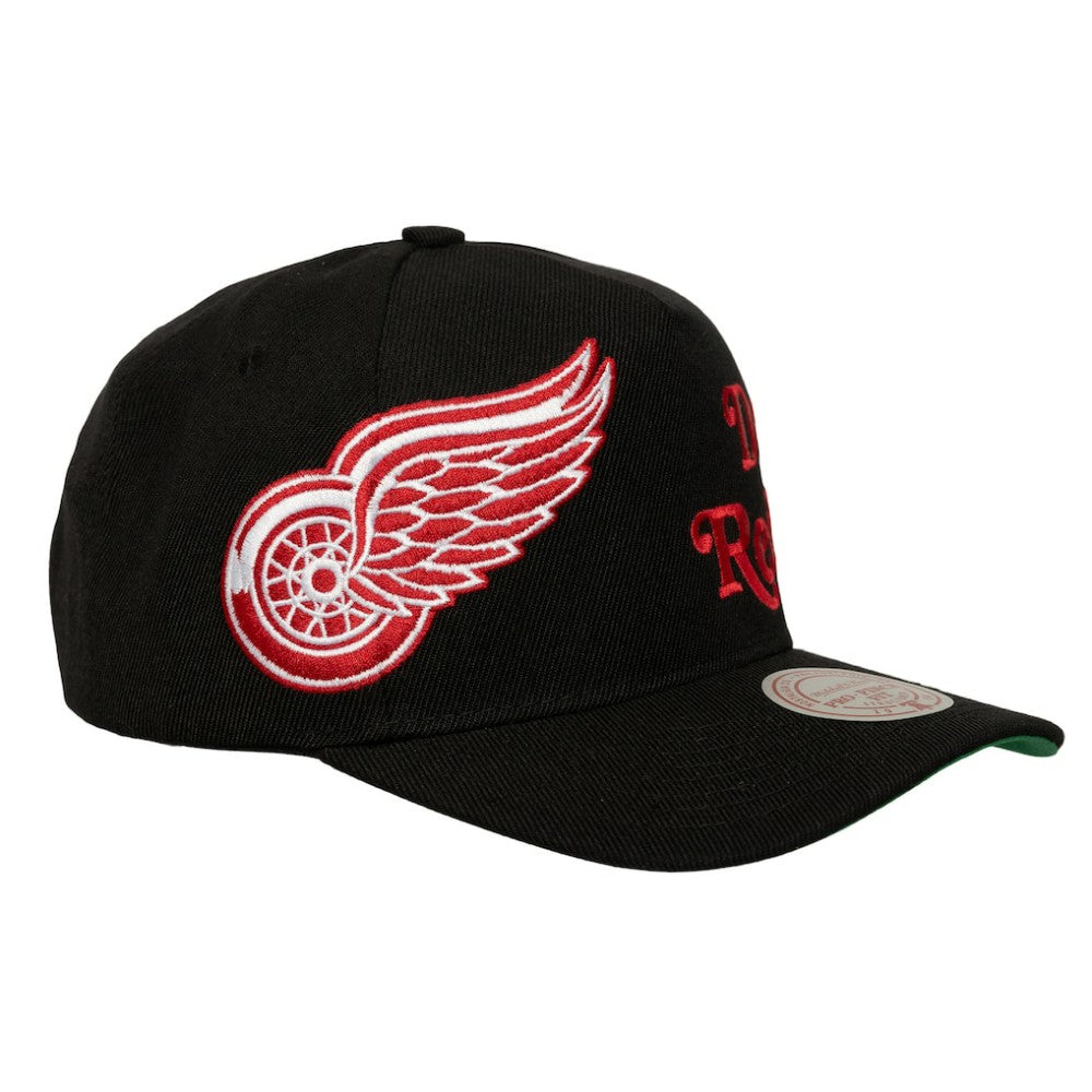 Detroit Red Wings Mitchell & Ness Busted Logo Wordmark Wrap-Around Pro Pinch Adjustable Hat -  NHL Hats