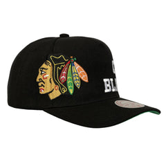 Chicago Blackhawks Mitchell & Ness Busted Logo Wordmark Wrap Around Pro Pinch Adjustable Hat -  NHL Hats