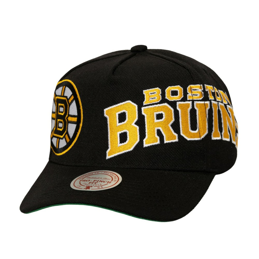 Boston Bruins Mitchell & Ness Busted Logo Wordmark Wrap-Around Pro Pinch Adjustable Hat -  NHL Hats