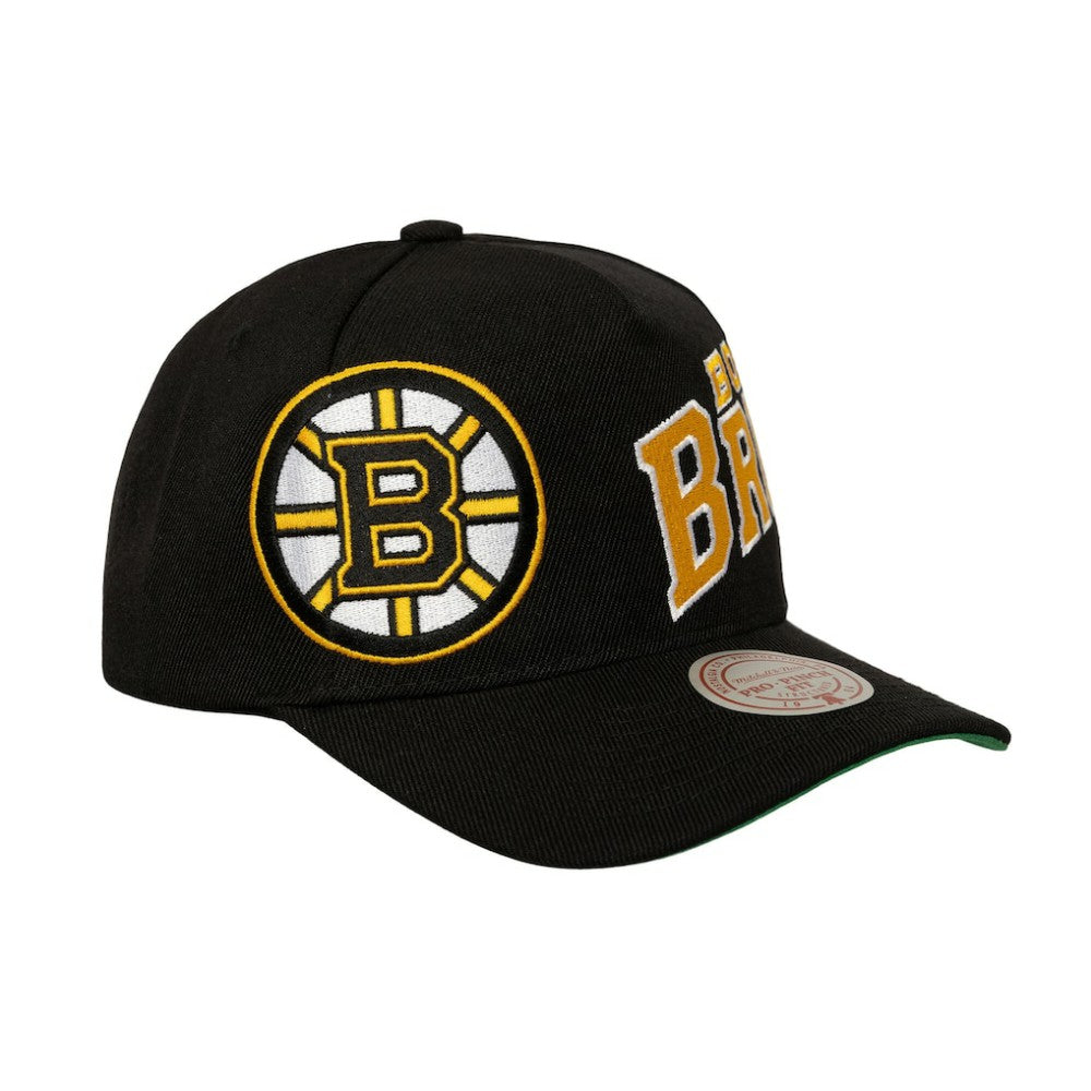Boston Bruins Mitchell & Ness Busted Logo Wordmark Wrap-Around Pro Pinch Adjustable Hat -  NHL Hats