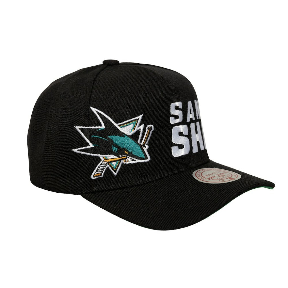 San Jose Sharks Mitchell & Ness Busted Logo Wordmark Wrap-Around Pro Pinch Adjustable Hat -  NHL Hats