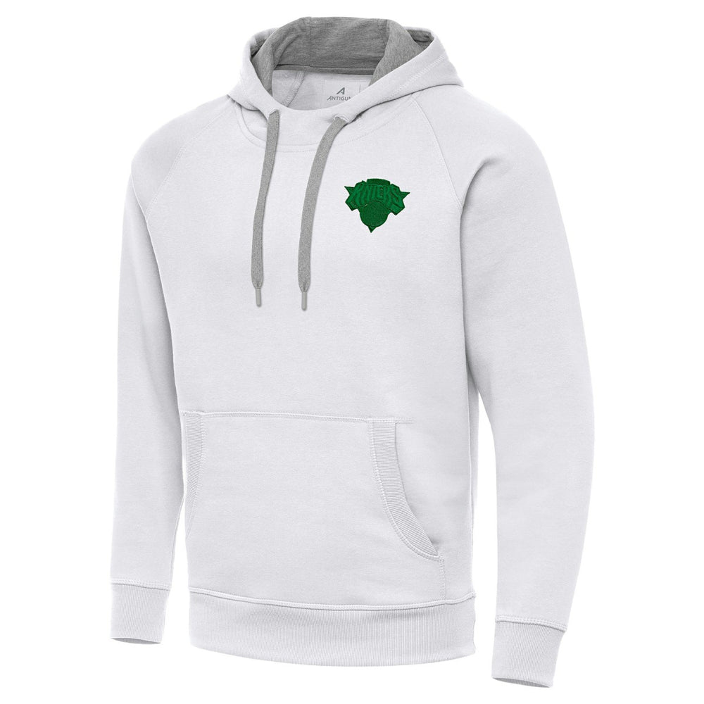 White New York Knicks Antigua St. Patrick's Day Victory Raglan Pullover Hoodie | NBA