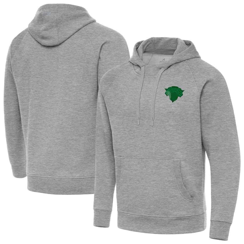 Heather Gray New York Knicks Antigua St. Patrick's Day Victory Raglan Pullover Hoodie | NBA