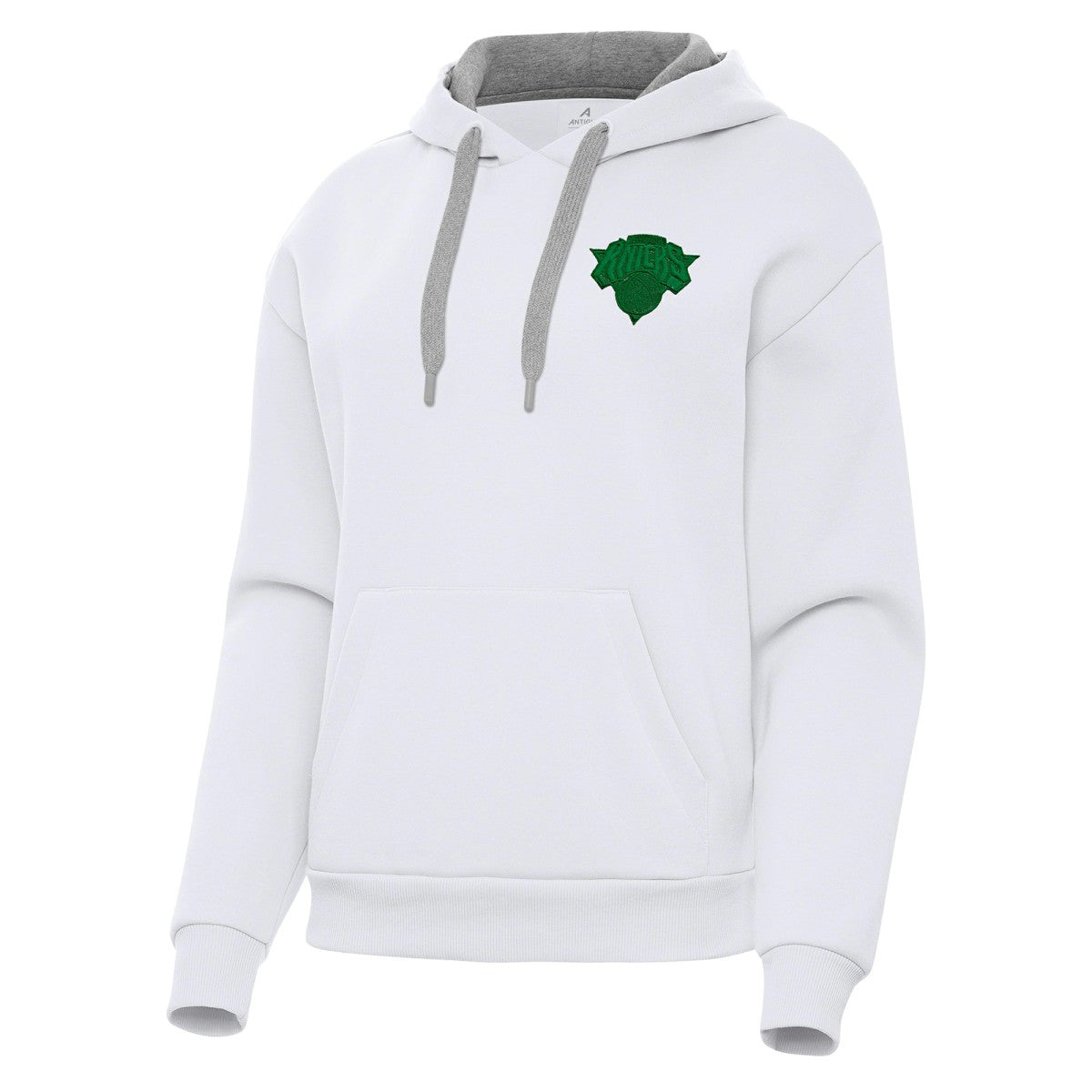 White New York Knicks Antigua Women's St. Patrick's Day Victory Pullover Hoodie | NBA
