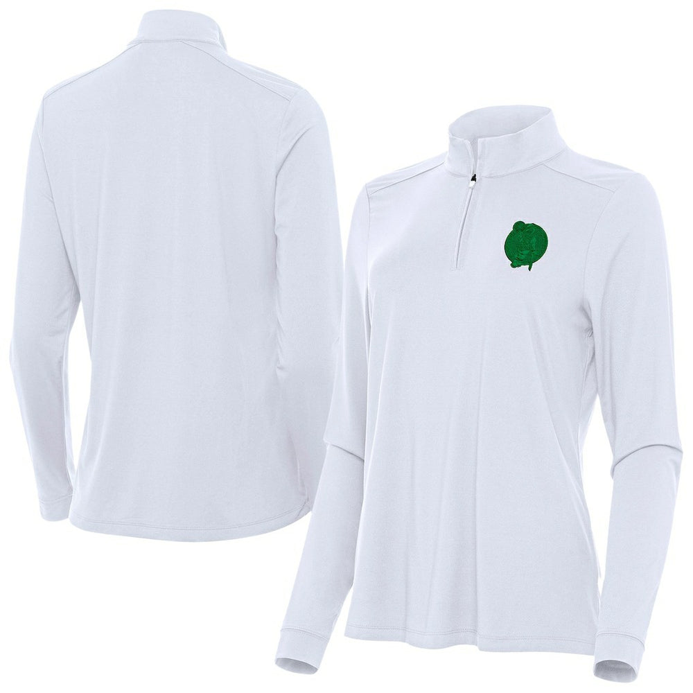 White Boston Celtics Antigua Women's St. Patrick's Day Intent Quarter-Zip Top | NBA