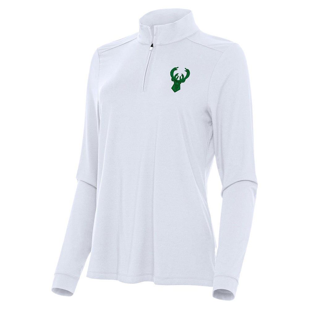 White Milwaukee Bucks Antigua Women's St. Patrick's Day Intent Quarter-Zip Top | NBA