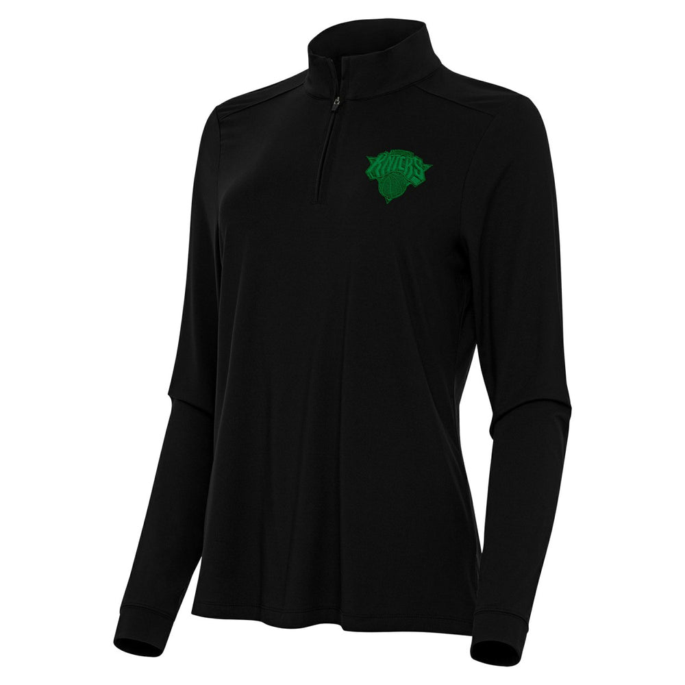 Black New York Knicks Antigua Women's St. Patrick's Day Intent Quarter-Zip Top | NBA
