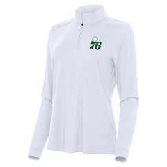 White Philadelphia 76ers Antigua Women's St. Patrick's Day Intent Quarter-Zip Top | NBA