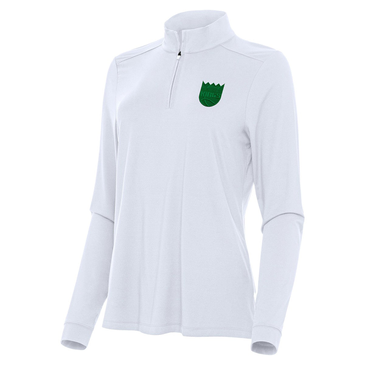 White Sacramento Kings Antigua Women's St. Patrick's Day Intent Quarter-Zip Top | NBA
