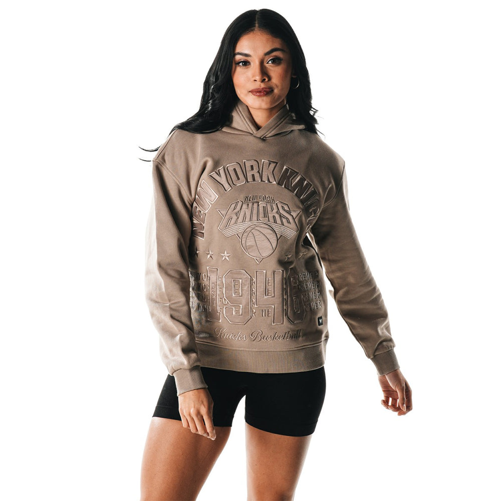 Gray New York Knicks The Wild Collective Women's Satin Pullover Hoodie | NBA