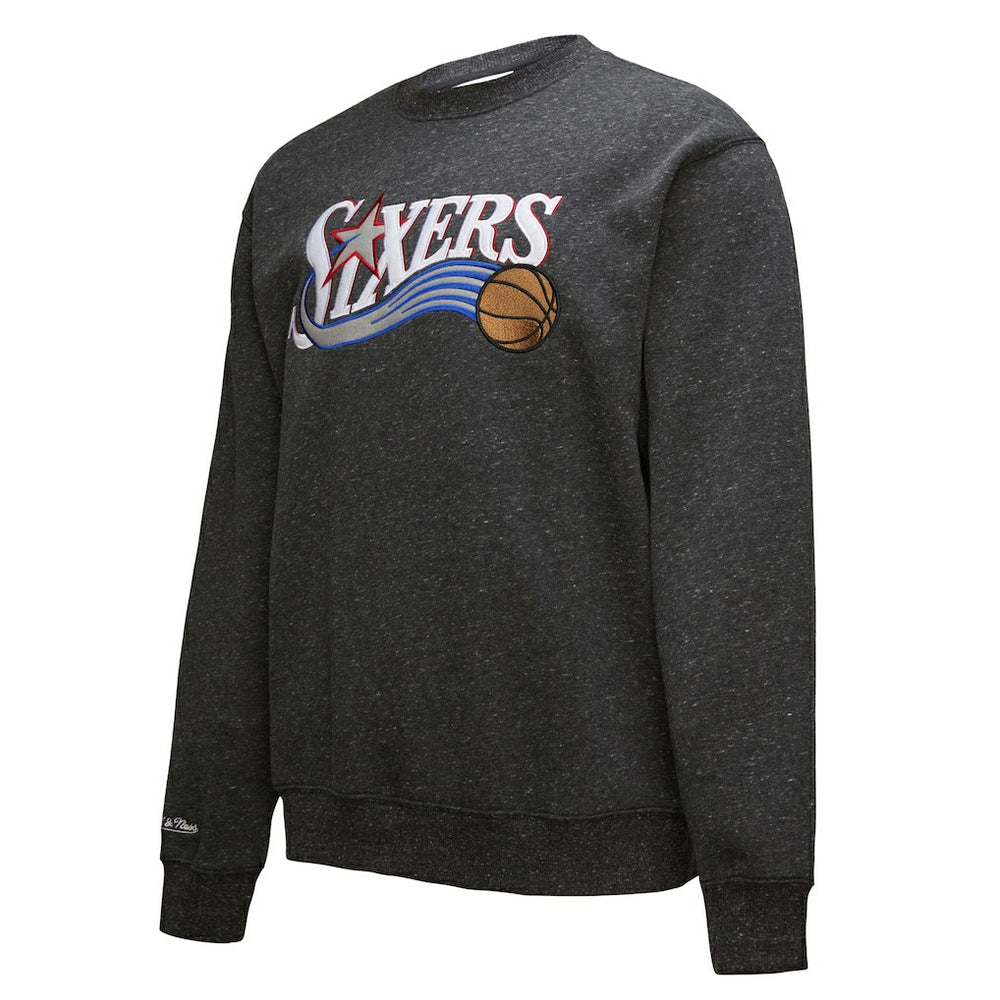 Black Philadelphia 76ers Hardwood Classics Blackout Collection Snow Washed Pullover Sweatshirt | NBA