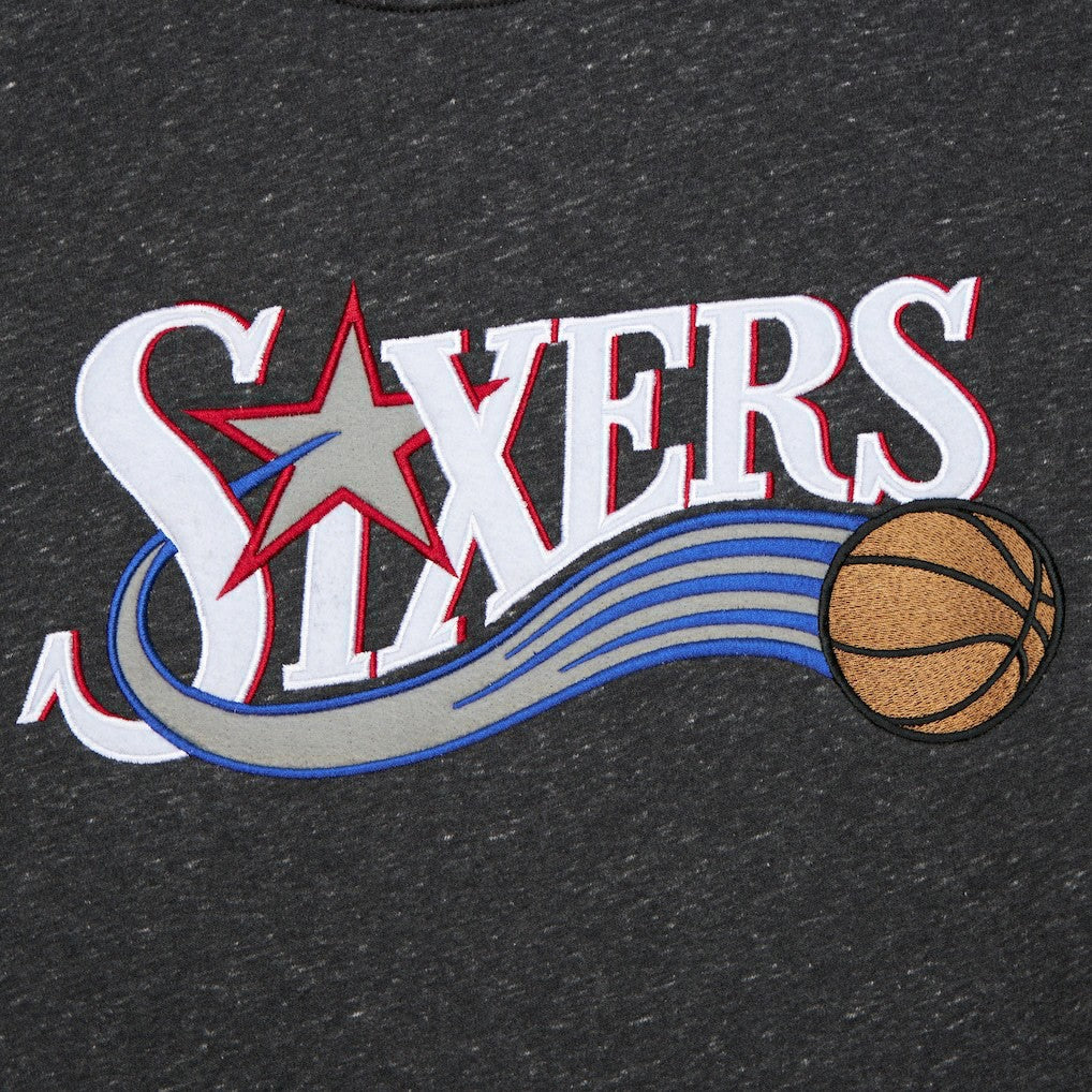 Black Philadelphia 76ers Hardwood Classics Blackout Collection Snow Washed Pullover Sweatshirt | NBA