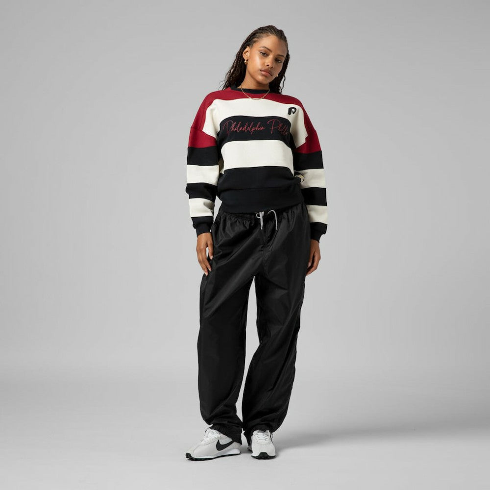 Philadelphia Phillies Mitchell & Ness Women's Cooperstown Collection Blocked Fleece Pullover Sweatshirt- Burgundy/Black - MLB Pullover