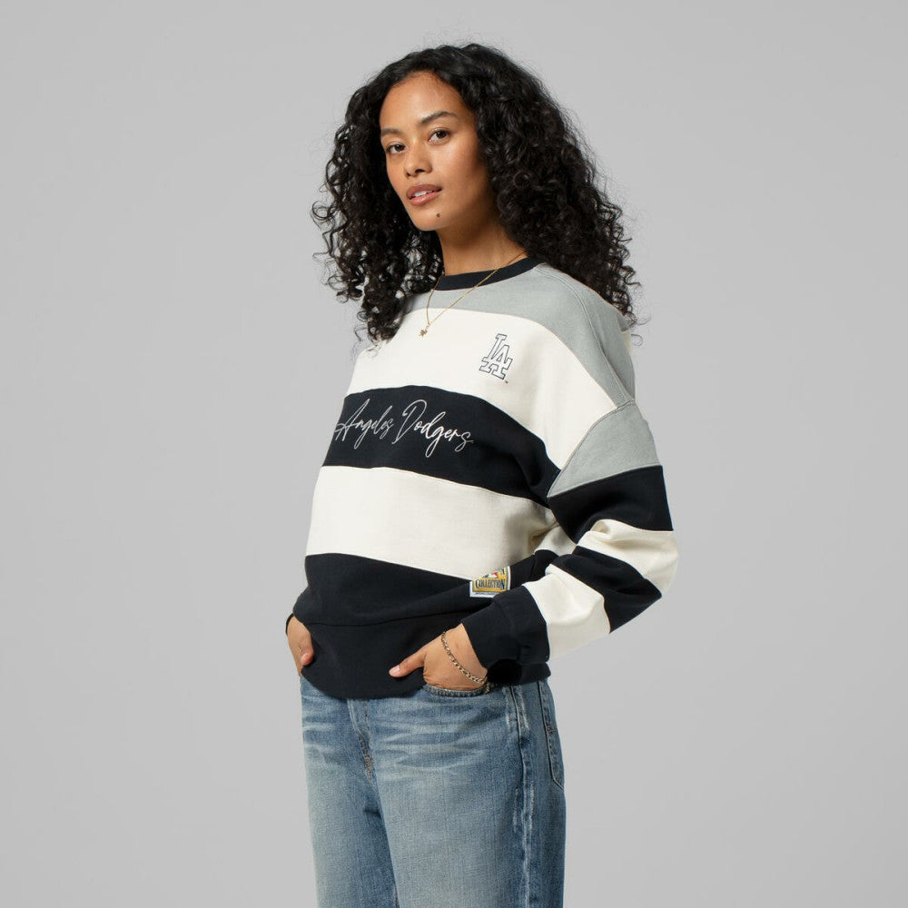 Los Angeles Dodgers Mitchell & Ness Women's Cooperstown Collection Blocked Fleece Pullover Sweatshirt- Gray/Black - MLB Pullover