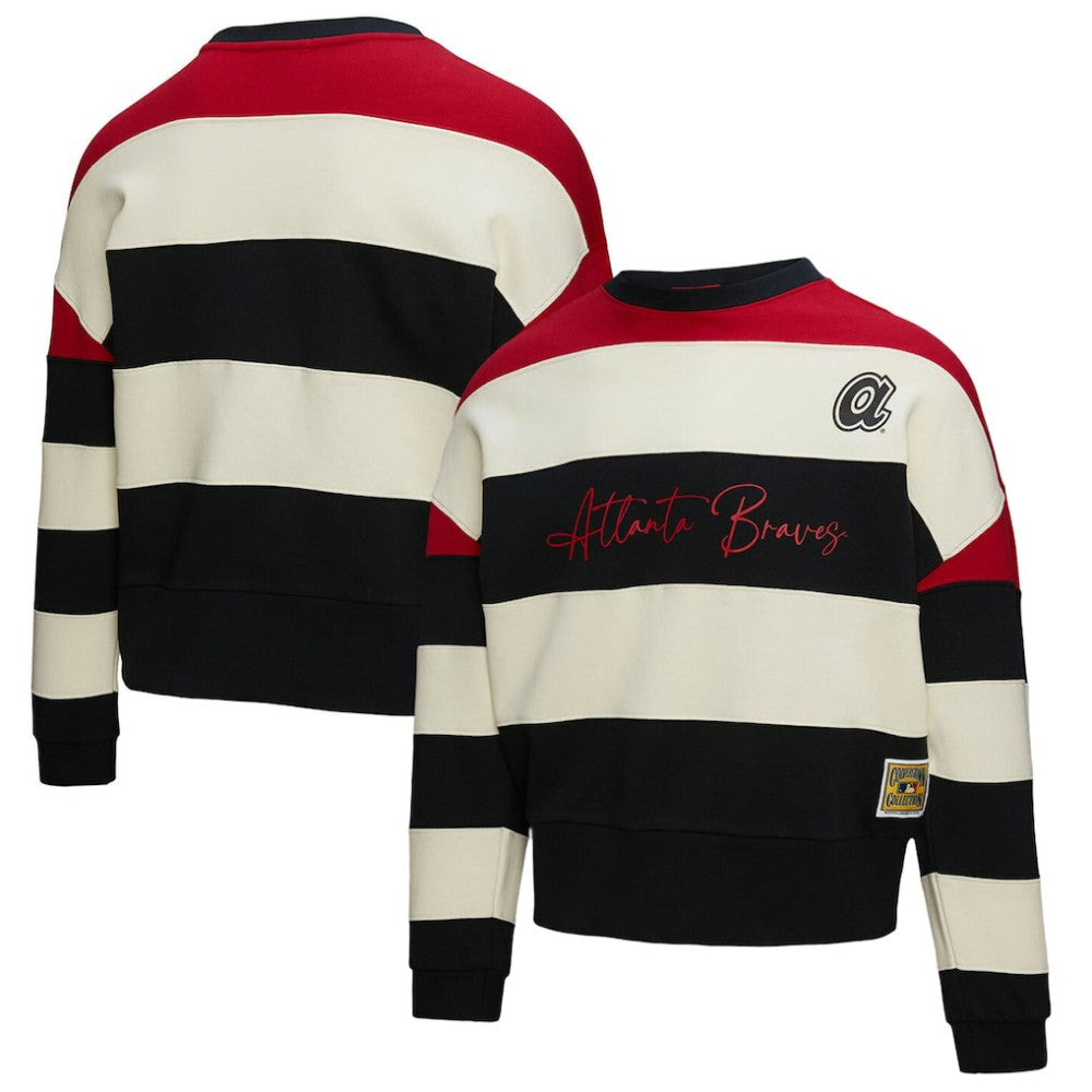 Atlanta Braves Mitchell & Ness Women's Cooperstown Collection Blocked Fleece Pullover Sweatshirt- Red/Black - MLB Pullover