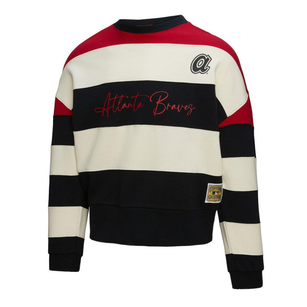 Atlanta Braves Mitchell & Ness Women's Cooperstown Collection Blocked Fleece Pullover Sweatshirt- Red/Black - MLB Pullover