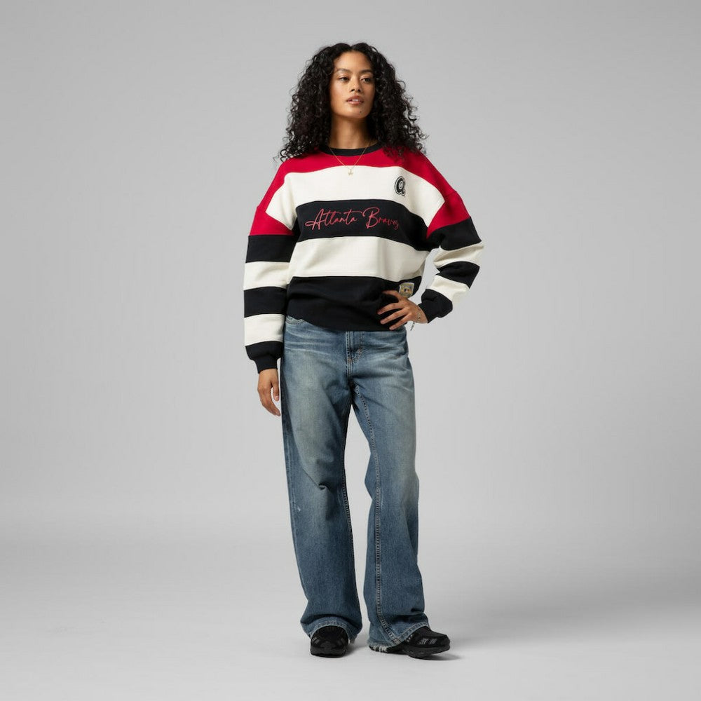 Atlanta Braves Mitchell & Ness Women's Cooperstown Collection Blocked Fleece Pullover Sweatshirt- Red/Black - MLB Pullover