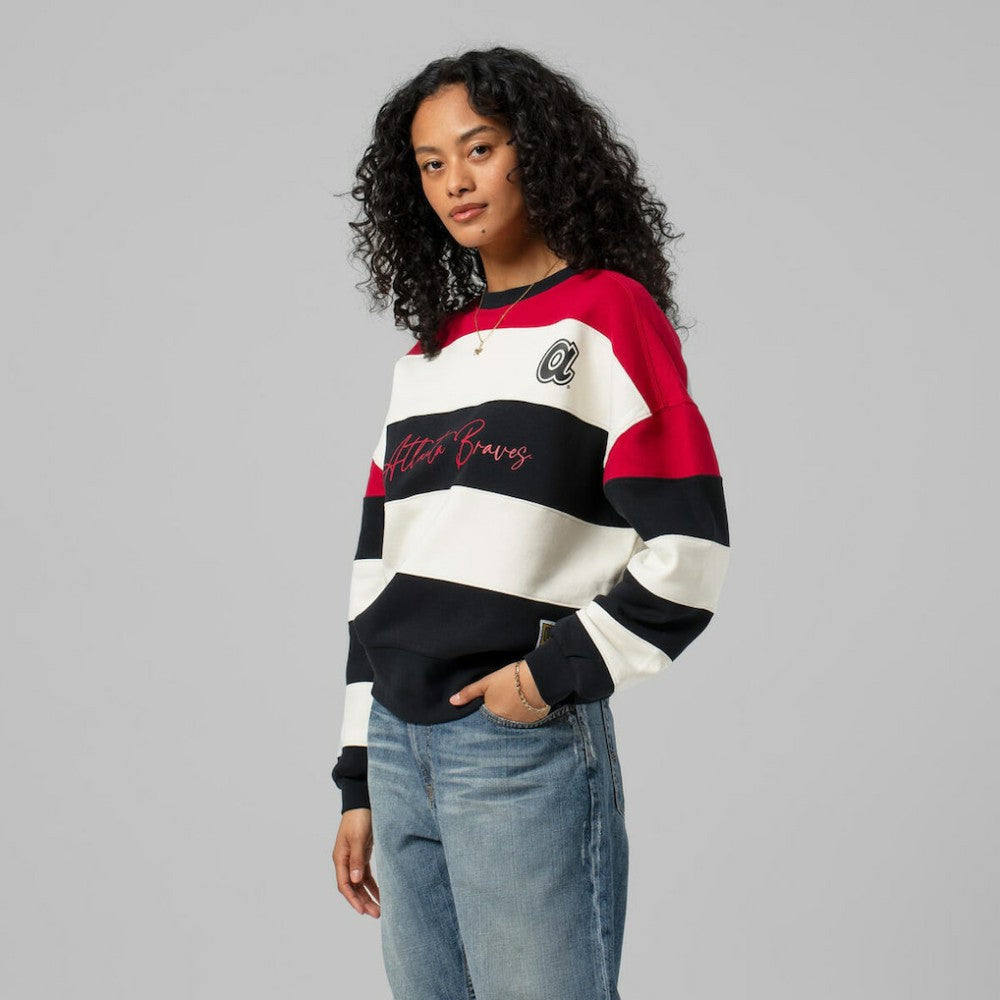 Atlanta Braves Mitchell & Ness Women's Cooperstown Collection Blocked Fleece Pullover Sweatshirt- Red/Black - MLB Pullover