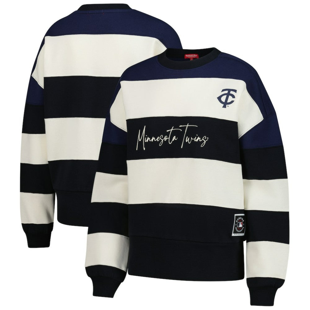 Minnesota Twins Mitchell & Ness Women's Cooperstown Collection Blocked Fleece Pullover Sweatshirt- Navy/Black - MLB Pullover