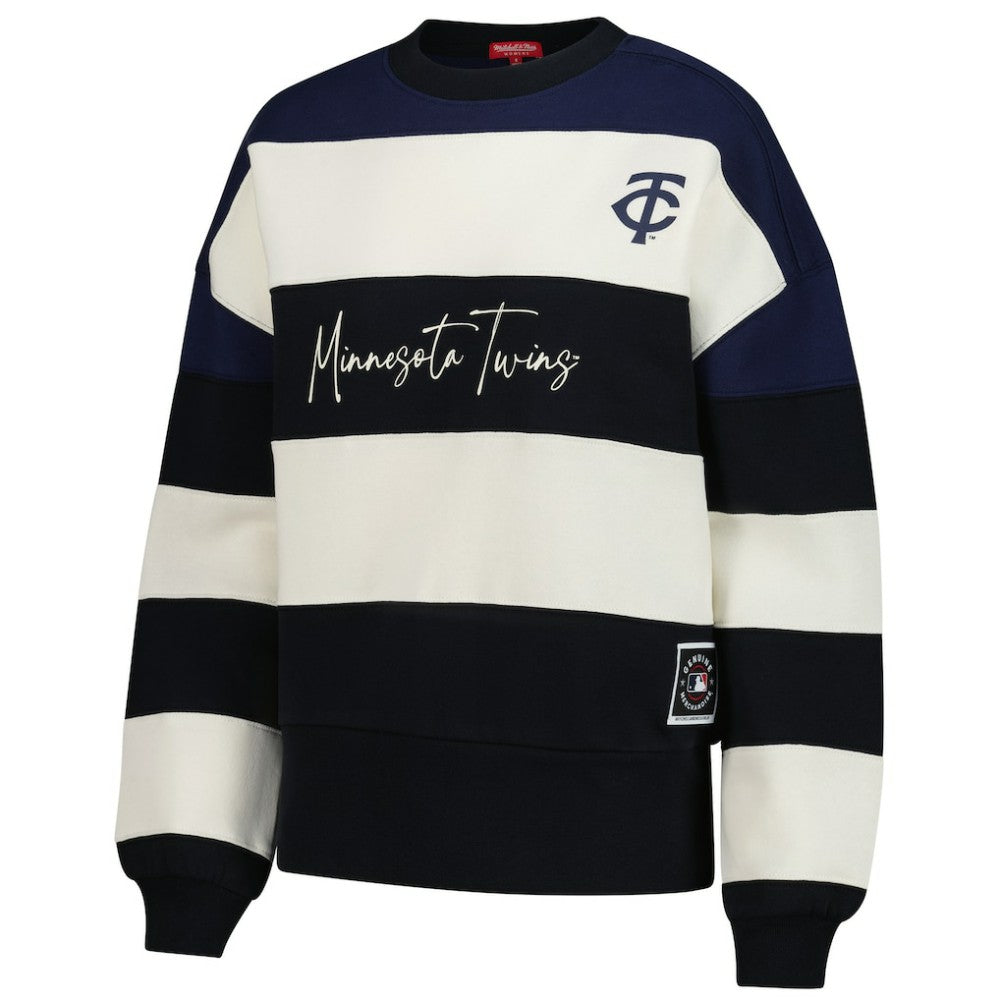 Minnesota Twins Mitchell & Ness Women's Cooperstown Collection Blocked Fleece Pullover Sweatshirt- Navy/Black - MLB Pullover
