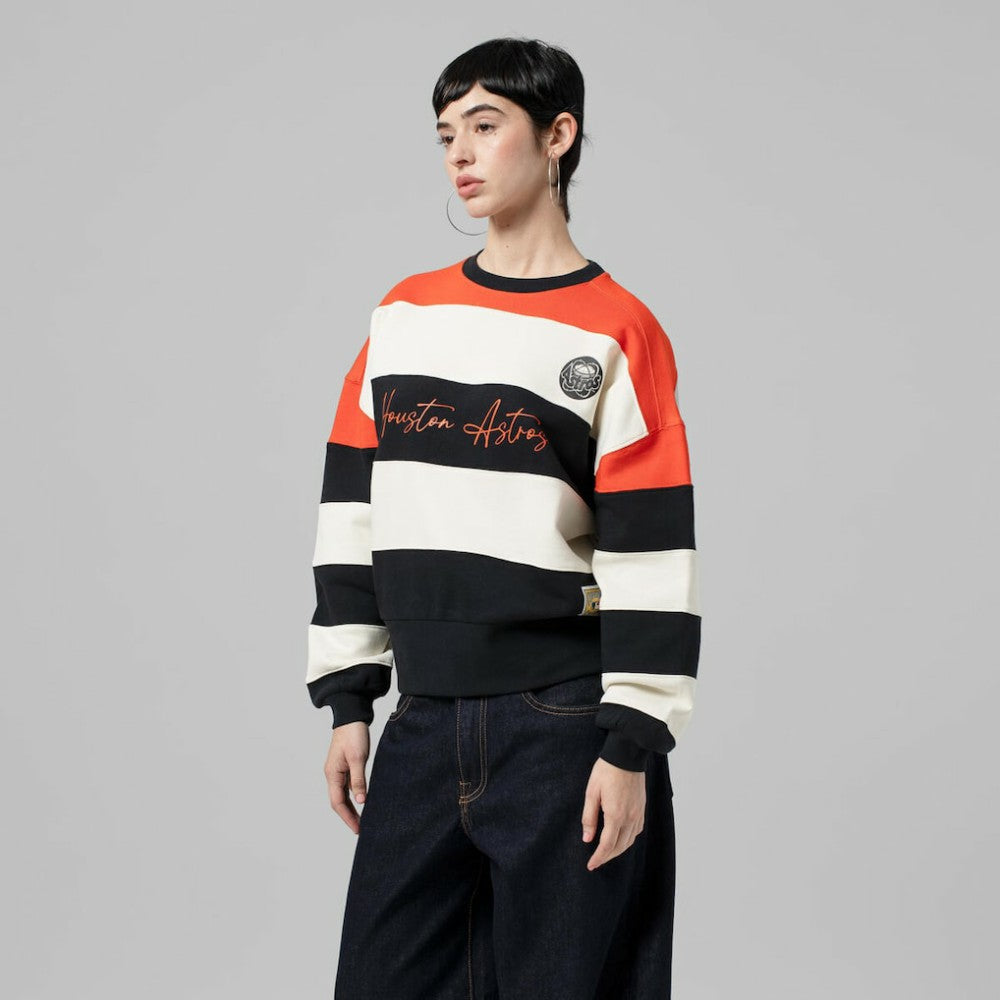 Houston Astros Mitchell & Ness Women's Cooperstown Collection Blocked Fleece Pullover Sweatshirt- Orange/Black - MLB Pullover