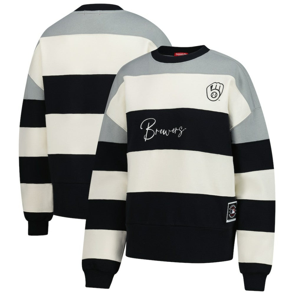 Milwaukee Brewers Mitchell & Ness Women's Cooperstown Collection Blocked Fleece Pullover Sweatshirt- Gray/Black - MLB Pullover