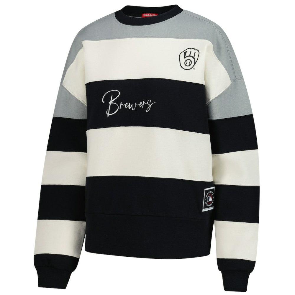 Milwaukee Brewers Mitchell & Ness Women's Cooperstown Collection Blocked Fleece Pullover Sweatshirt- Gray/Black - MLB Pullover