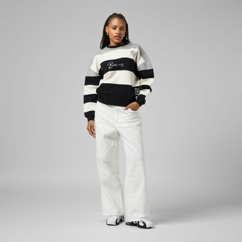 Milwaukee Brewers Mitchell & Ness Women's Cooperstown Collection Blocked Fleece Pullover Sweatshirt- Gray/Black - MLB Pullover