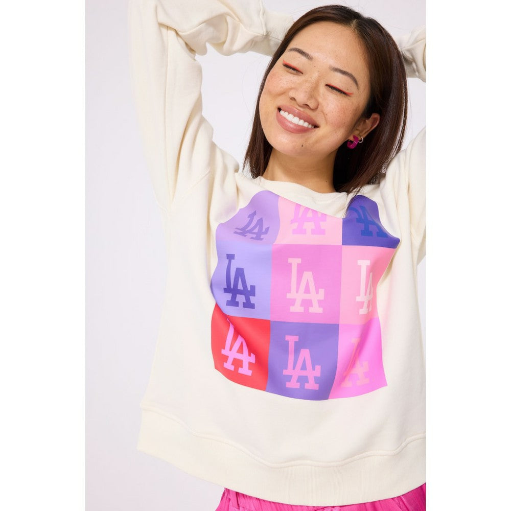Los Angeles Dodgers Terez Women's Technicolor  Oversized Pullover Sweatshirt - MLB Pullover